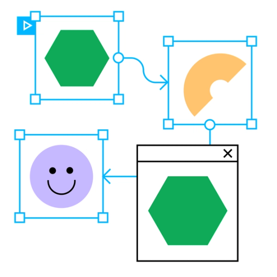 Illustration of a flowchart with connected shapes – visual programming and user experience design concept.