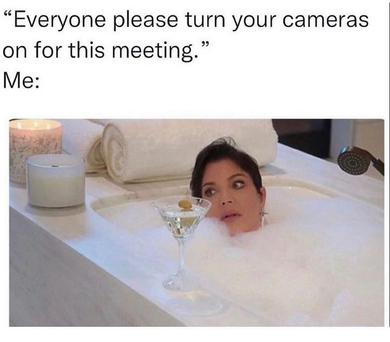 Funny Zoom meeting preparation meme – illustration of a man taping a cat to the wall to avoid distractions during a virtual call.