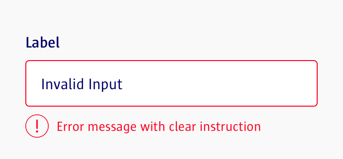 Error message example with ‘Invalid Input’ – user interface best practices for form validation and accessibility.